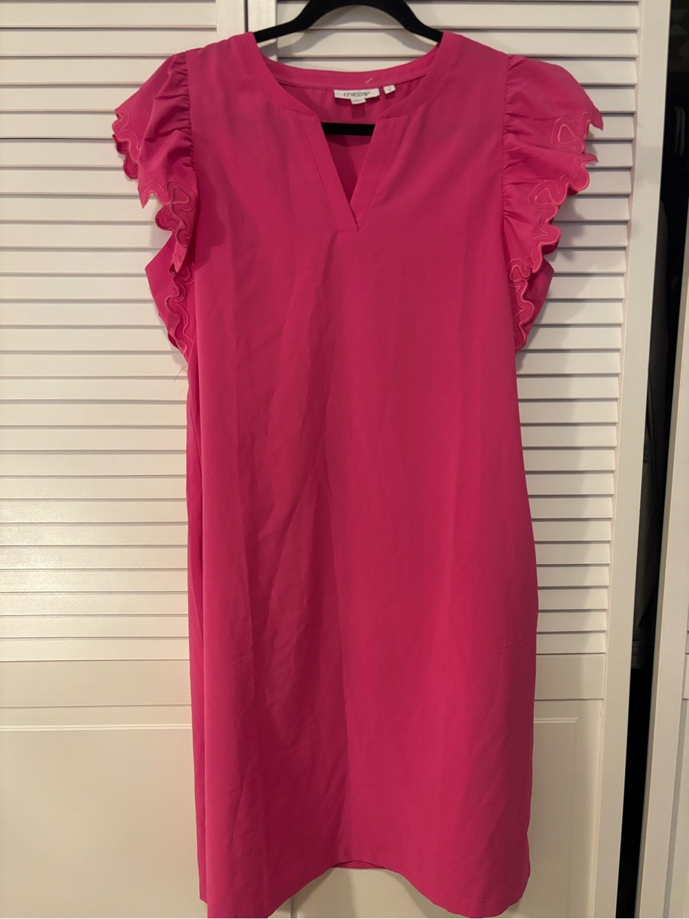 Chico's Hot Pink Ruffle Sleeve Midi Dress
